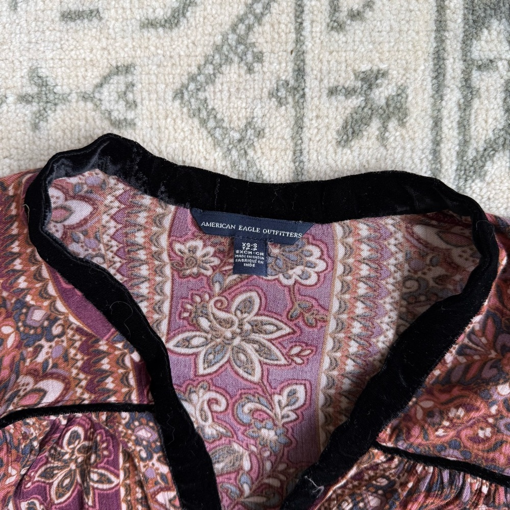 American Eagle 3/4 Sleeve Relaxed Open Front Blouse - Picture 2 of 6